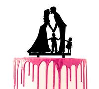 CARISPIBET Décoration de Gâteau de Mariage Anniversaire - Figurine Mariés Qui S'embrassent Avec Enfants en Acrylique