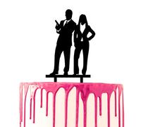 CARISPIBET Décoration de gâteau de mariage avec marié et mariée comme espion - Silhouette acrylique inspirée des films espions