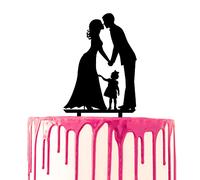 CARISPIBET Décoration de gâteau de mariage époux et épouse face à l'autre avec une petite fille au milieu