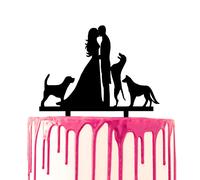 CARISPIBET Décoration de gâteau de mariage, marié et mariée avec trois chiens à côté des amoureux des animaux Silhouette acrylique
