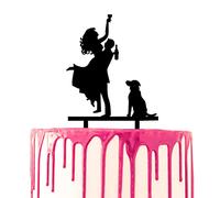 CARISPIBET Décoration de Gâteau en Acrylique Silhouette Épouse tient un verre et une bouteille et l'époux soulève-la Chien à côté d'eux