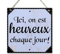 CARISPIBET Ici, on est heureux chaque jour! | enseignes pour la maison décor d'interieurs plaques décoratives 20 x 20 cm