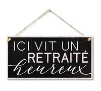 CARISPIBET Ici vit un retraite heureux enseignes décoratives pour la maison décoration d'interieur affiches murales 15 x 30 cm