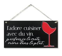 CARISPIBET J'adore cuisiner avec du vin | enseignes pour la maison panneau décoratif décoration pour la cuisine 15 x 30 cm