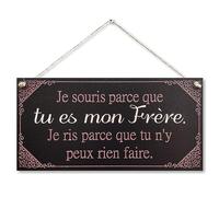 CARISPIBET Je souris parce que tu es mon frère enseignes décoratifs pour la maison cadeau d'anniversaire Ornement à suspendre pour la décoration de la maison 15 x 30 cm