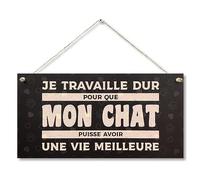 CARISPIBET Je travaille dur pour que nouveauté décor drôle décorations art mural décoration de la maison propriétaires de chats ornements décoratifs à suspendre 15 x 30 cm