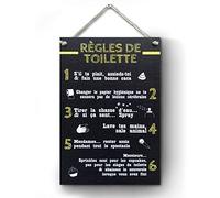 CARISPIBET Règles de Toilette | Plaque décoratif, enseigne rigolo pour la Salle de Bain, décoration drôle 20,5 x 30,5 cm