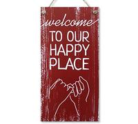 CARISPIBET Welcome to our happy place | Enseignes pour la maison plaques décoratives déco d'interieurs Bonheur et positivisme 30,5 x 15,2 cm