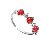 CARISSETT Bague réglable et confortable en forme de fraise avec oxyde de zirconium étincelant, idéale pour un rendez-vous galant ou au bureau, motif fraise accentuée par des diamants, taille unique