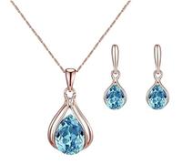 CARISSETT Belles boucles d'oreilles et collier bleu/vert en forme de goutte d'eau Bijoux pour un usage quotidien Accessoires élégants imitation cristal