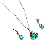 CARISSETT Belles boucles d'oreilles et collier bleu/vert en forme de goutte d'eau Bijoux pour un usage quotidien Accessoires élégants imitation cristal