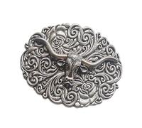 CARISSETT Boucle durable en alliage de zinc avec motif tête de vache, parfaite pour les hommes et les femmes à la recherche d'accessoires de mode uniques et de boucles solides, Argent vieilli., taille