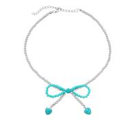 CARISSETT Collier délicat avec nœud en forme de cœur en turquoise naturelle d'inspiration rétro pour femme