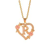 CARISSETT Collier en laiton personnalisable en forme de cœur et de fleur - Design élégant et léger - Pour femme - Pendentif floral vintage, taille unique, Comme décrit, Comme décrit.