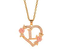 CARISSETT Collier en laiton personnalisable en forme de cœur et de fleur - Design élégant et léger - Pour femme - Pendentif floral vintage, taille unique, Comme décrit, Comme décrit.