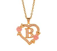 CARISSETT Collier en laiton personnalisable en forme de cœur et de fleur - Design élégant et léger - Pour femme - Pendentif floral vintage, taille unique, Comme décrit, Comme décrit.