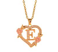 CARISSETT Collier en laiton personnalisable en forme de cœur et de fleur - Design élégant et léger - Pour femme - Pendentif floral vintage, taille unique, Comme décrit, Comme décrit.