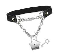 CARISSETT Collier gothique en cuir synthétique noir fait à la main avec cadenas punk en polyuréthane pour femme, taille unique, Comme décrit, 1