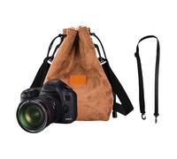 CARISSETT Étui souple pour appareil photo avec cordon de serrage, bandoulière réglable, sac de rangement pour appareil photo, étui souple portable, l, Jaune