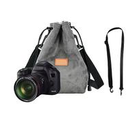 CARISSETT Étui souple pour appareil photo avec cordon de serrage, bandoulière réglable, sac de rangement pour appareil photo, étui souple portable, m, Gris