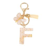 CARISSETT Porte-clés papillon et lettre - Article de bijoux combiné avec des pompons - Accessoire de pendentif pour un usage quotidien - Personnalisable, F, taille unique