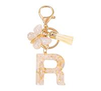 CARISSETT Porte-clés papillon et lettre - Article de bijoux combiné avec des pompons - Accessoire de pendentif pour un usage quotidien - Personnalisable, R, taille unique