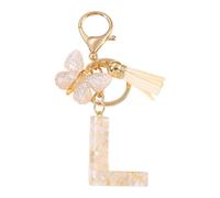 CARISSETT Porte-clés papillon et lettre - Article de bijoux combiné avec des pompons - Accessoire de pendentif pour un usage quotidien - Personnalisable, l, taille unique