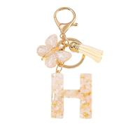 CARISSETT Porte-clés papillon et lettre - Article de bijoux combiné avec des pompons - Accessoire de pendentif pour un usage quotidien - Personnalisable, H, taille unique