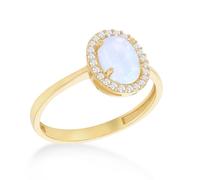 CARISSIMA Bague pour femme en or jaune 9 carats avec zircone cubique et opale synthétique ovale #N