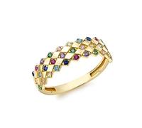 CARISSIMA - Bague pour femme en or jaune 9 carats en Oxyde de Zirconium multicolore, 5mm, motif losange #N