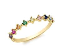 CARISSIMA - Bague pour femme en or jaune 9 carats, Oxyde de Zirconium multicolore, 9 pierres 3mm, demi éternité #N