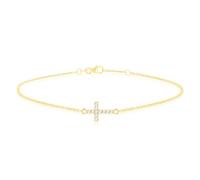 CARISSIMA Bijoux Femme Or Jaune 9 carats Mini Croix 8,8 mm x 6,5 mm avec CZ Blanc Rond Réglable, Zircone cubique, Oxyde de zirconium