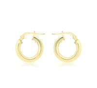 CARISSIMA Boucles d’oreilles créoles tubulaires rondes polies de 15 mm avec fermoir à charnière en or jaune 9 ct pour femmes