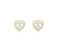 CARISSIMA Boucles d’oreilles puces cubic zirconia 4 mm et cœur 5 mm en or jaune 9 ct pour femmes