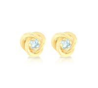 CARISSIMA Boucles d’oreilles puces nœud et topaze bleue 7 mm en or jaune 9 ct pour femmes