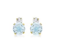 CARISSIMA Boucles d’oreilles puces rondes topaze bleue et cubic zirconia 6 mm en or jaune 9 ct pour femmes