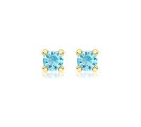 Carissima Boucles d'oreilles en or jaune 9 carats avec topaze bleue et zirconium cubique de 4 mm pour femme, pierre de naissance de décembre.