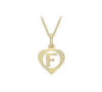 CARISSIMA Collier avec Pendentif 'Cœur et Lettre F' (en Style Diamant Taillé) pour Femme, Chaîne Maille Gourmette en Or Jaune 9ct (375) - 46 cm