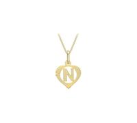 CARISSIMA Collier avec Pendentif 'Cœur et Lettre N' (en Style Diamant Taillé) pour Femme, Chaîne Maille Gourmette en Or Jaune 9ct (375) - 46 cm