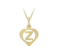 CARISSIMA Collier avec Pendentif 'Cœur et Lettre Z' (en Style Diamant Taillé) pour Femme, Chaîne Maille Gourmette en Or Jaune 9ct (375) - 46 cm