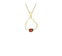 CARISSIMA Collier avec Pendentif 'Cœur Ouvert et Coccinelle' pour Femme, Chaîne Maille Gourmette en Or Jaune 9ct (375) - 46 cm