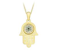 CARISSIMA Collier pendentif main de Fatma avec œil porte-bonheur en zircon cubique or jaune 9 ct sur chaîne forçat 46 cm/18"