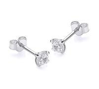 CARISSIMA Femme 9 ct Or Blanc Boucles d’oreilles Clous CZ Rond 4 mm