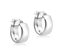 CARISSIMA Femme 9 ct Or Blanc Boucles d’oreilles Créoles Bande 14 mm