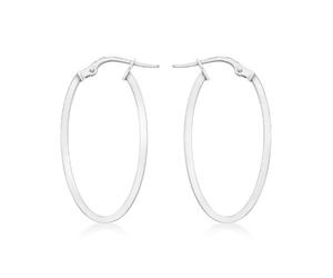 CARISSIMA Femme 9 ct Or Blanc Boucles d’oreilles Créoles Ovales 14 x 30 mm