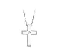 CARISSIMA Femme 9 ct Or Blanc Pendentif Croix Diamant 0.01 ct sur Chaîne Diamond Cut 0.7 mm 46 cm/18 Inch