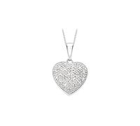 CARISSIMA Femme 9 ct Or Blanc Pendentif Cœur Diamant 0.10 ct sur Chaîne 46 cm/18 Inch