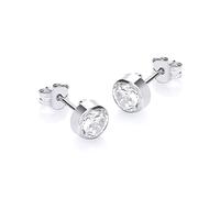 CARISSIMA Femme 9ct Or Blanc Boucles d’oreilles Clous CZ Rond 5 mm