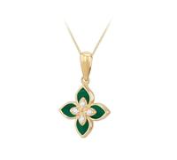 CARISSIMA Femme 9ct Or Jaune Collier Fleur Malachite Synthétique et CZ 18 x 12 mm avec Chaîne Curb Coupe Diamant 25 (46 cm / 18')
