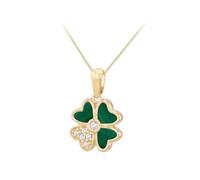 CARISSIMA Femme 9ct Or Jaune Collier Trèfle Malachite Synthétique et CZ 16 x 10 mm avec Chaîne Curb Coupe Diamant 25 (46 cm / 18')